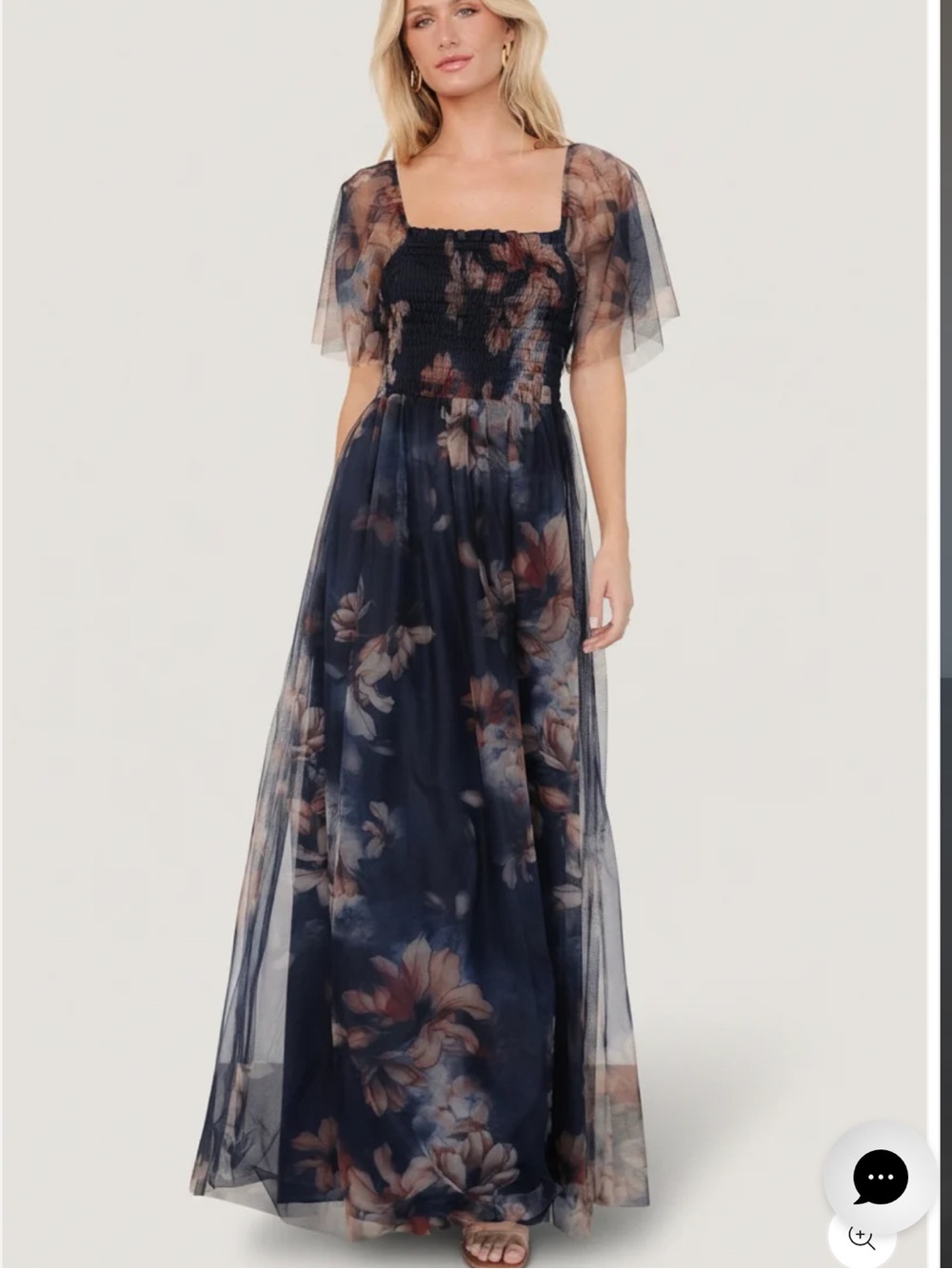 Baltic Born Cassandra Tulle Maxi Dress - Navy Floral - Size Large